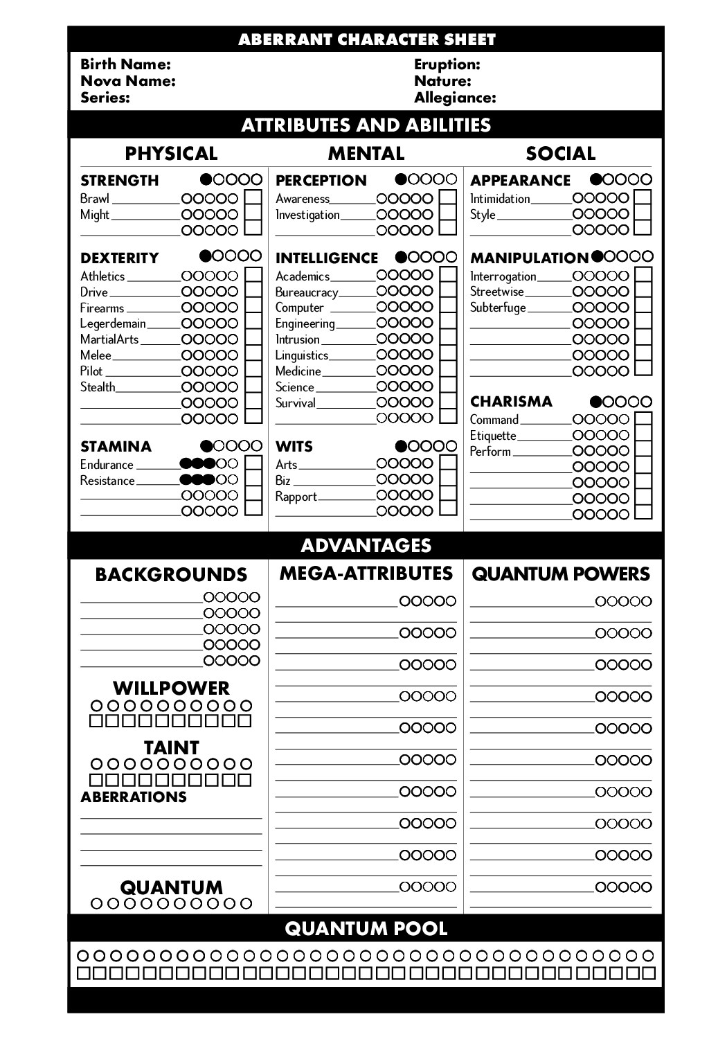 Aberrant Character Sheet