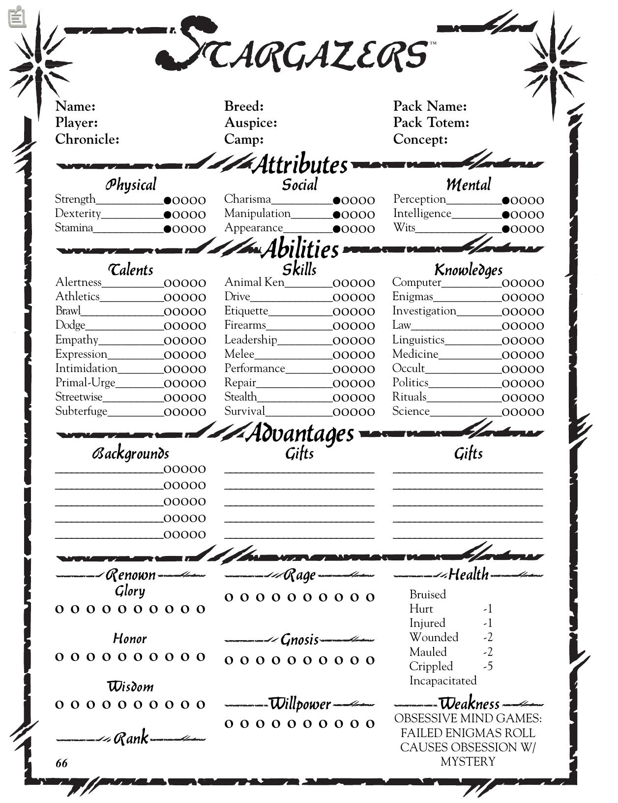 Stargazers Character sheet