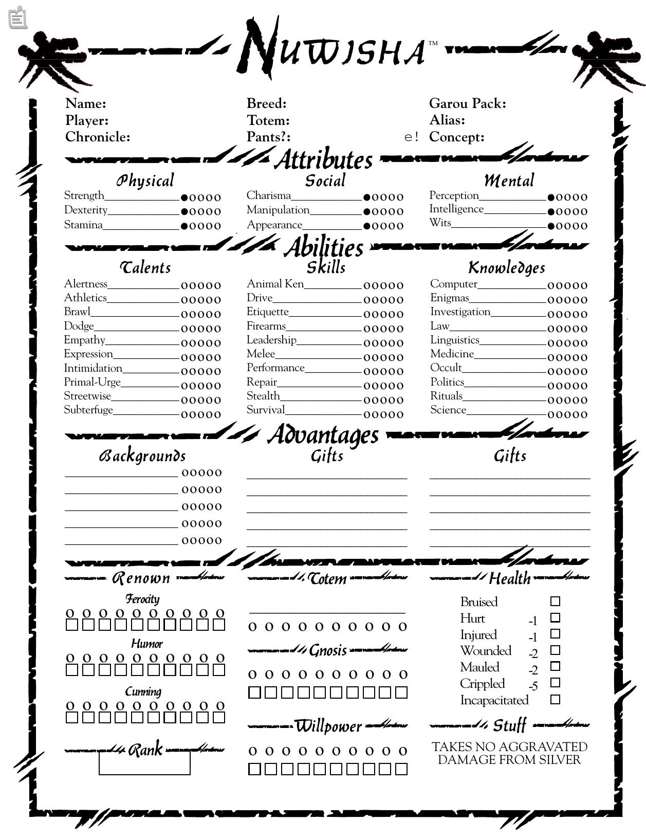 Nuwisha character Sheet