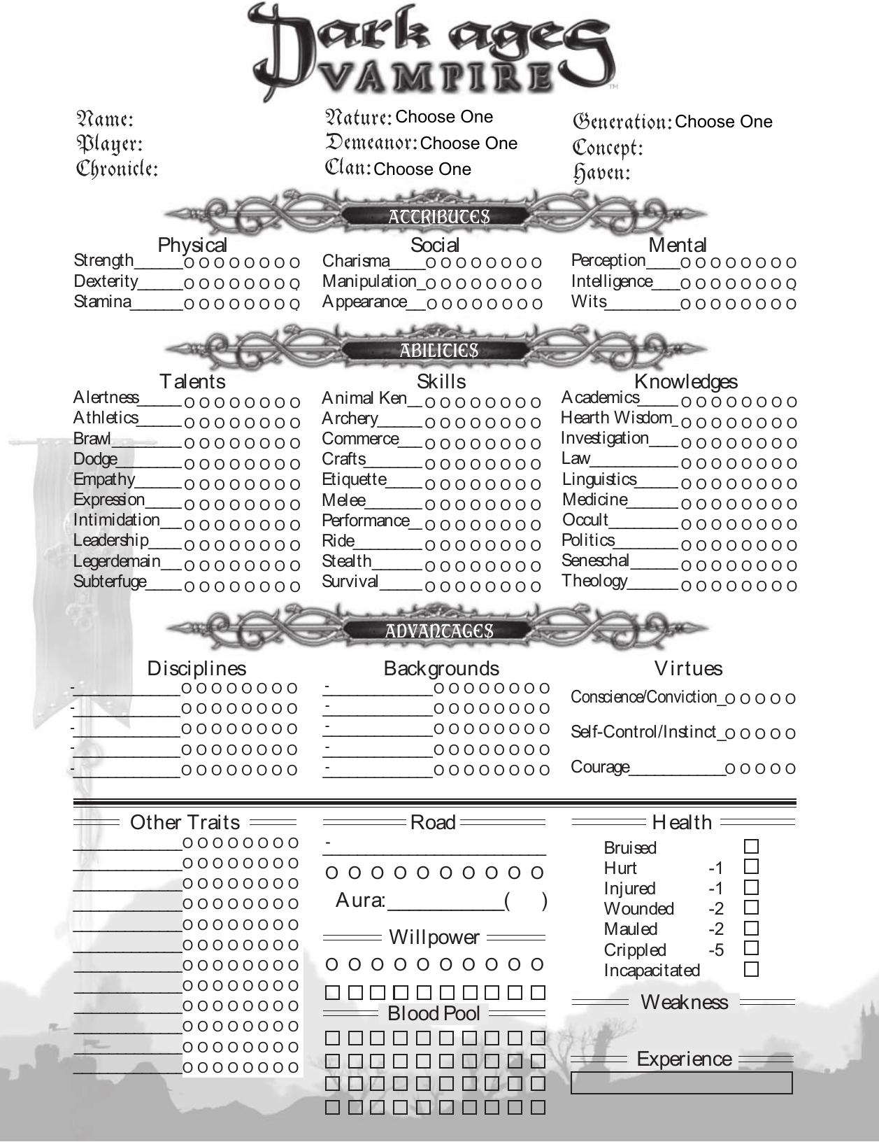 Editable DA Vampire 4 page Sheet