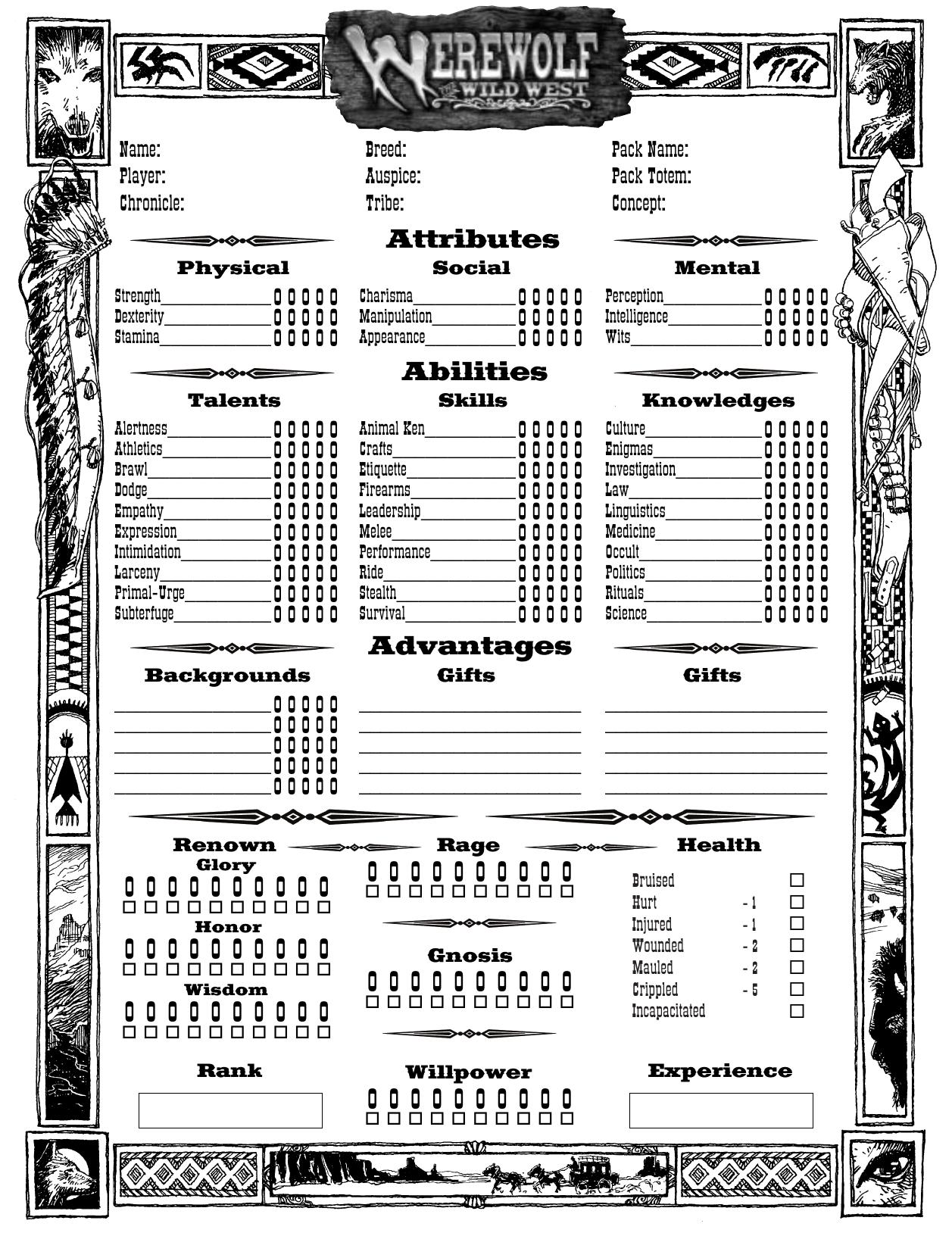 Wild West Character Sheet