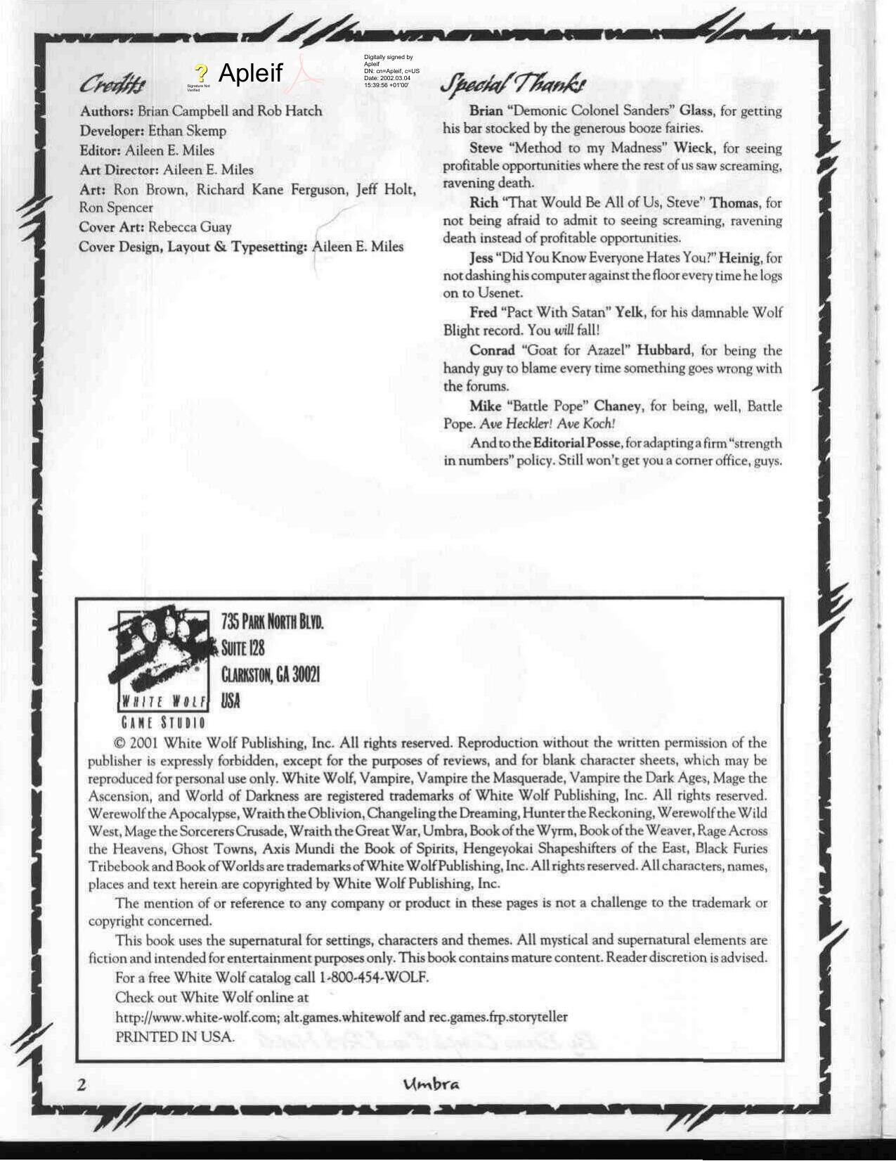 WOD - Werewolf - The Apocalypse - Umbra