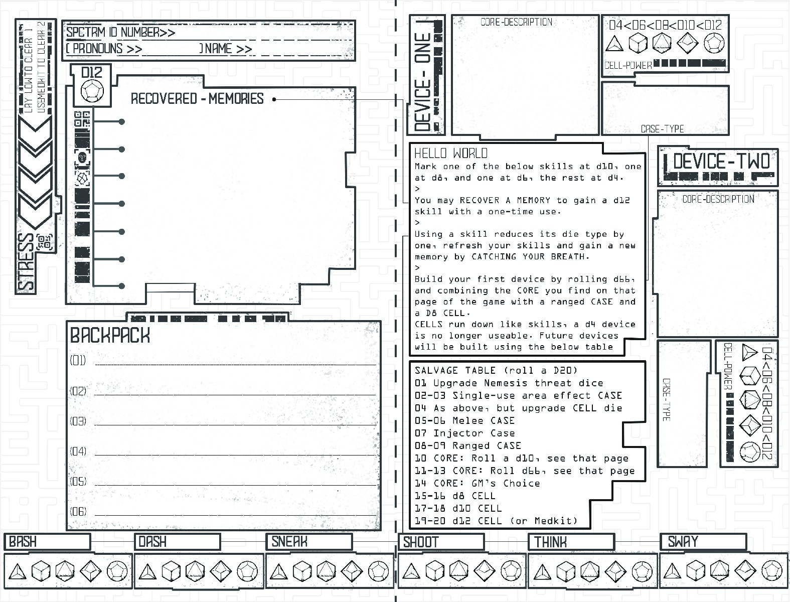 character sheet low ink
